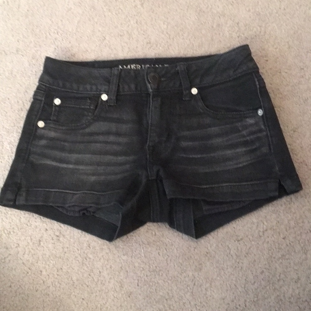 Black wash denim shorts